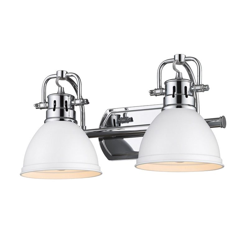 Duncan 2-Light Bath Vanity in Chrome with Matte White Shades