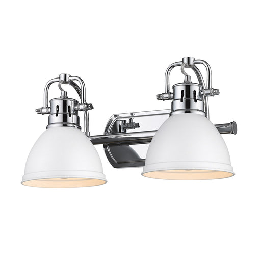 Duncan 2-Light Bath Vanity in Chrome with Matte White Shades