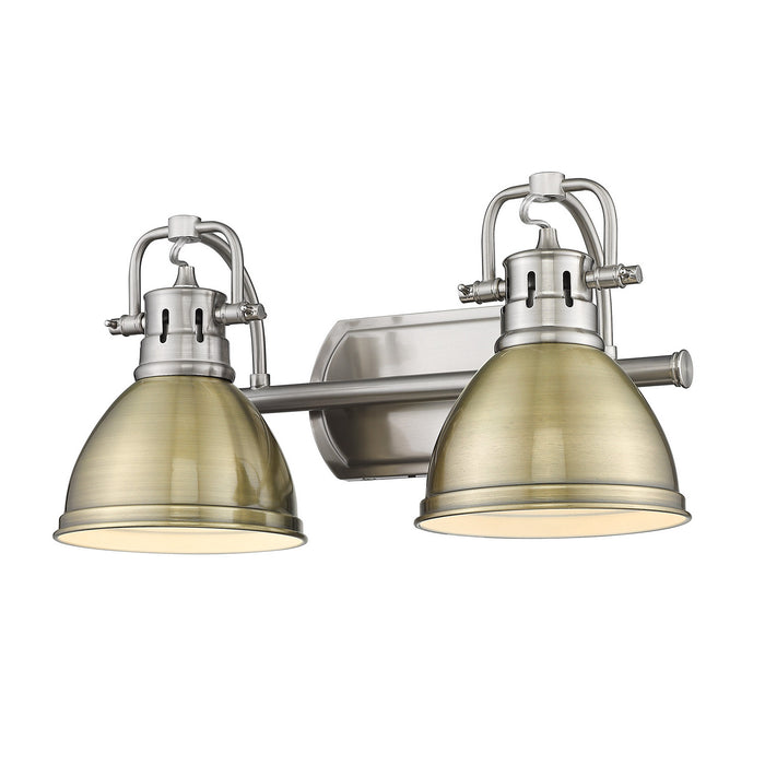 Duncan 2-Light Bath Vanity in Pewter with Aged Brass Shades