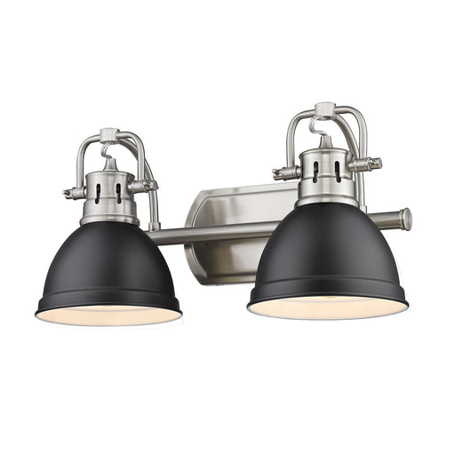 Duncan 2-Light Bath Vanity in Pewter with Matte Black Shades