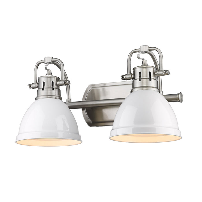 Duncan 2-Light Bath Vanity in Pewter with White Shades