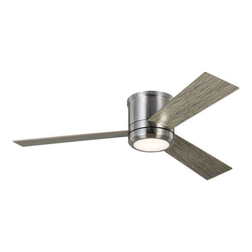Clarity 56" LED Hugger Ceiling Fan in Brushed Steel with Light Grey Weathered Oak Blades