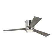 Clarity 52" LED Hugger Ceiling Fan in Brushed Steel with Light Grey Weathered Oak Blades