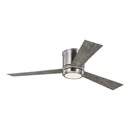 Clarity 52" LED Hugger Ceiling Fan in Brushed Steel with Light Grey Weathered Oak Blades