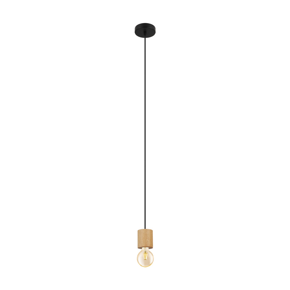 Turialdo One Light Pendant in Black, Natural Wood