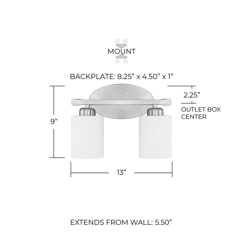 Dixon 2-Light Bath Vanity Light in Brushed Nickel
