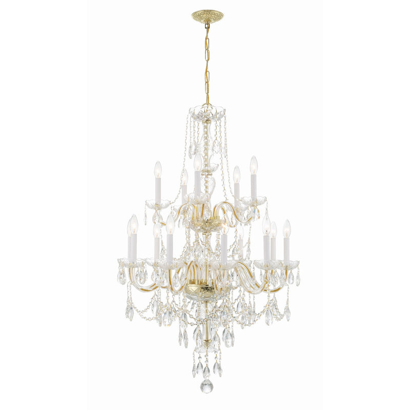 Traditional Crystal 15 Light 32" Chandelier in Polished Brass