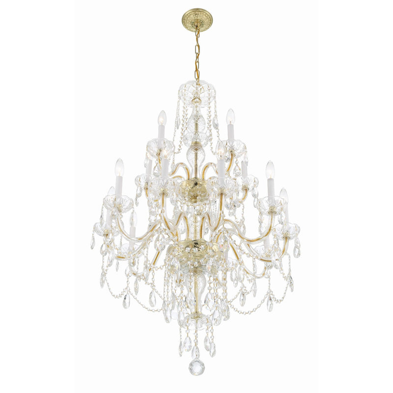 Traditional Crystal 15 Light 32" Chandelier in Polished Brass