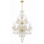 Traditional Crystal 15 Light 32" Chandelier in Polished Brass
