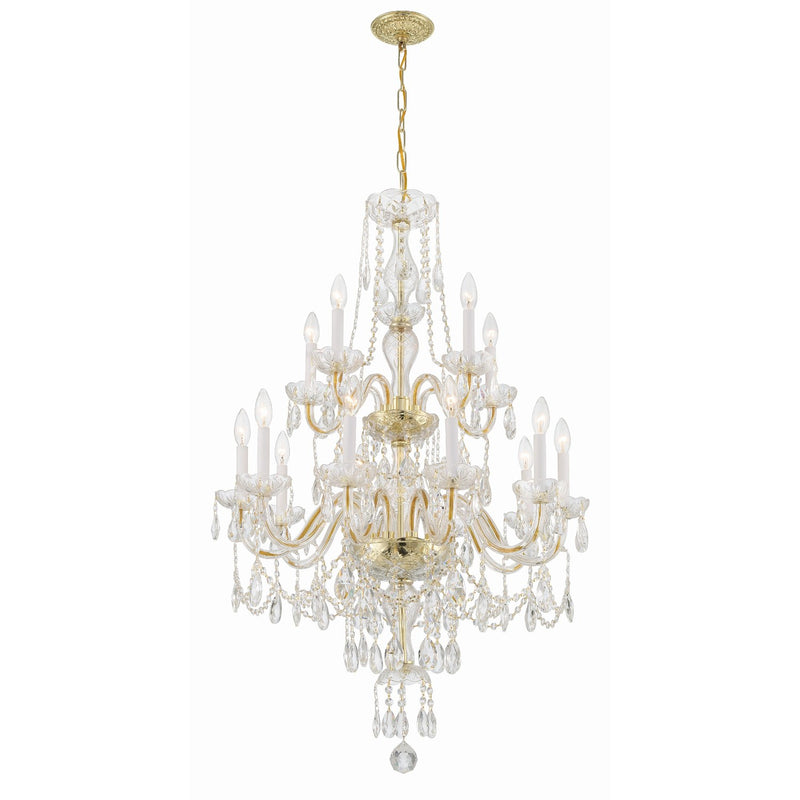 Traditional Crystal 15 Light 32" Chandelier in Polished Brass