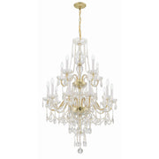 Traditional Crystal 15 Light 32" Chandelier in Polished Brass