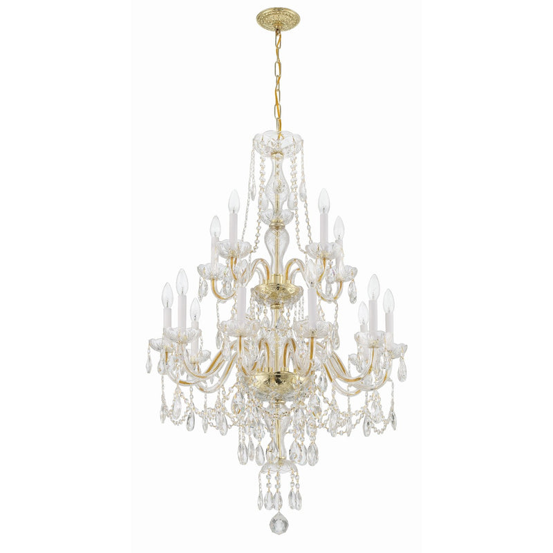 Traditional Crystal 15 Light 32" Chandelier in Polished Brass