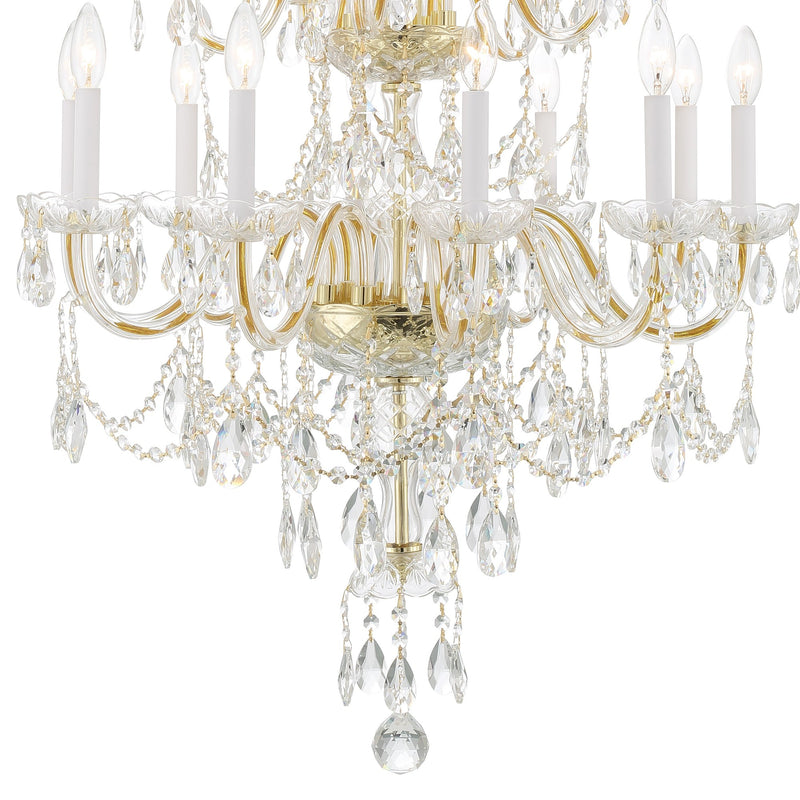 Traditional Crystal 15 Light 32" Chandelier in Polished Brass