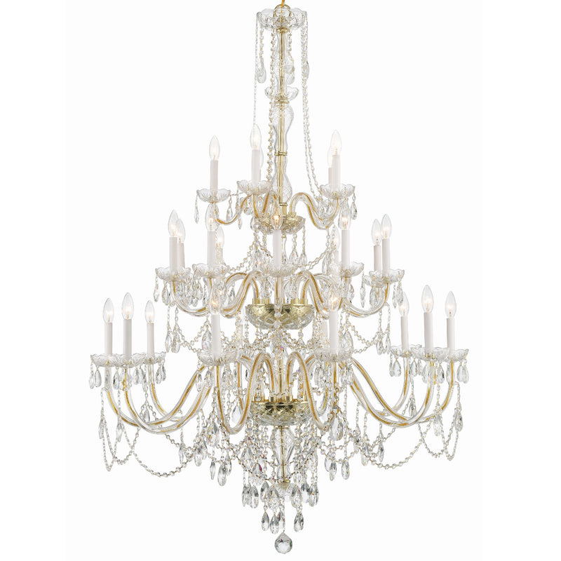 Traditional Crystal 25 Light 45" Chandelier in Polished Brass