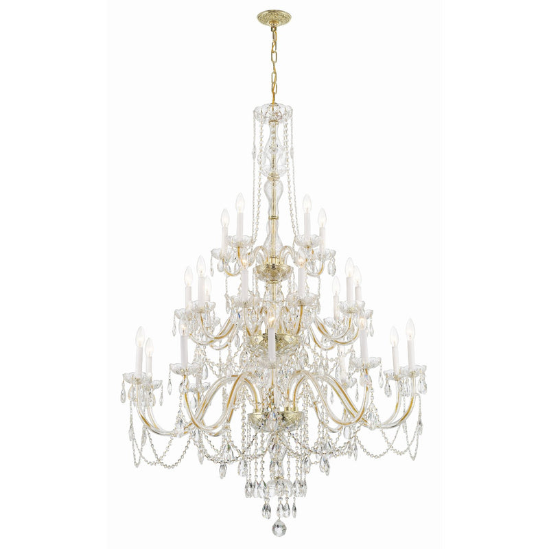Traditional Crystal 25 Light 45" Chandelier in Polished Brass