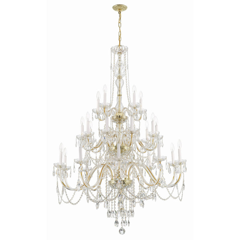 Traditional Crystal 25 Light 45" Chandelier in Polished Brass