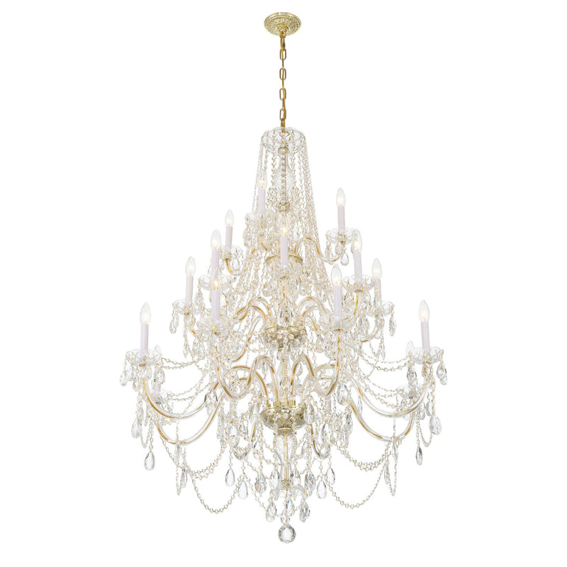 Traditional Crystal 20 Light 38" Chandelier in Polished Brass