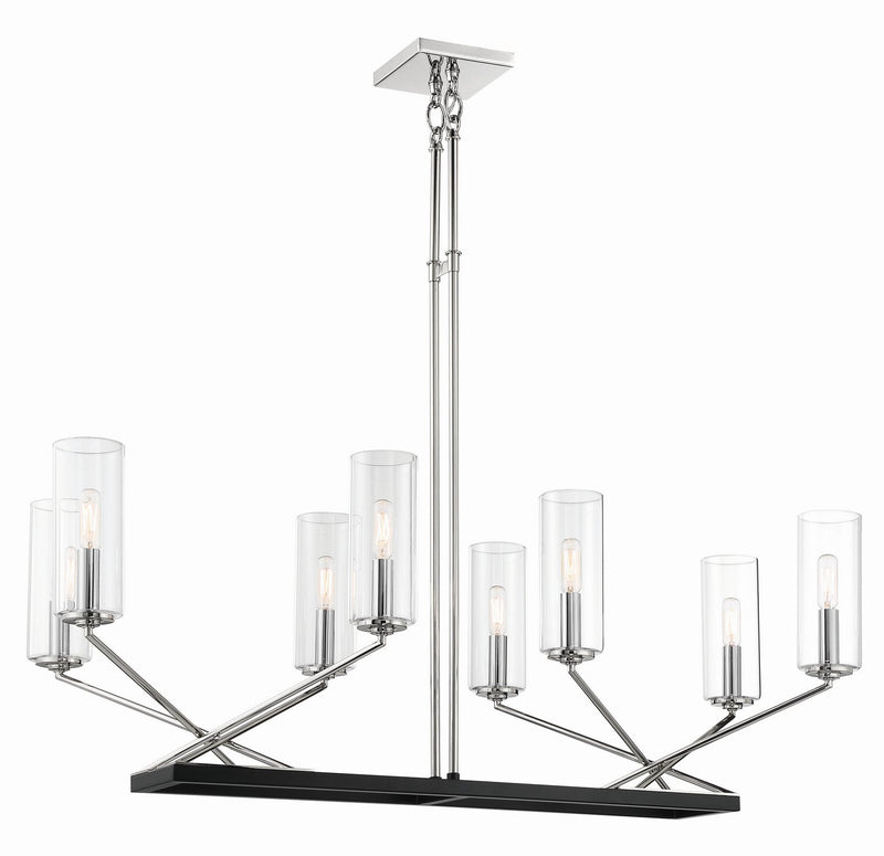 Highland Crossing 8-Light Linear Chandelier in Polished Nickel w/Coal