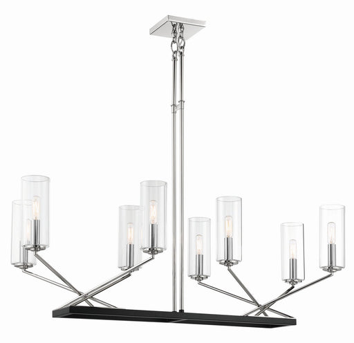 Highland Crossing 8-Light Linear Chandelier in Polished Nickel w/Coal