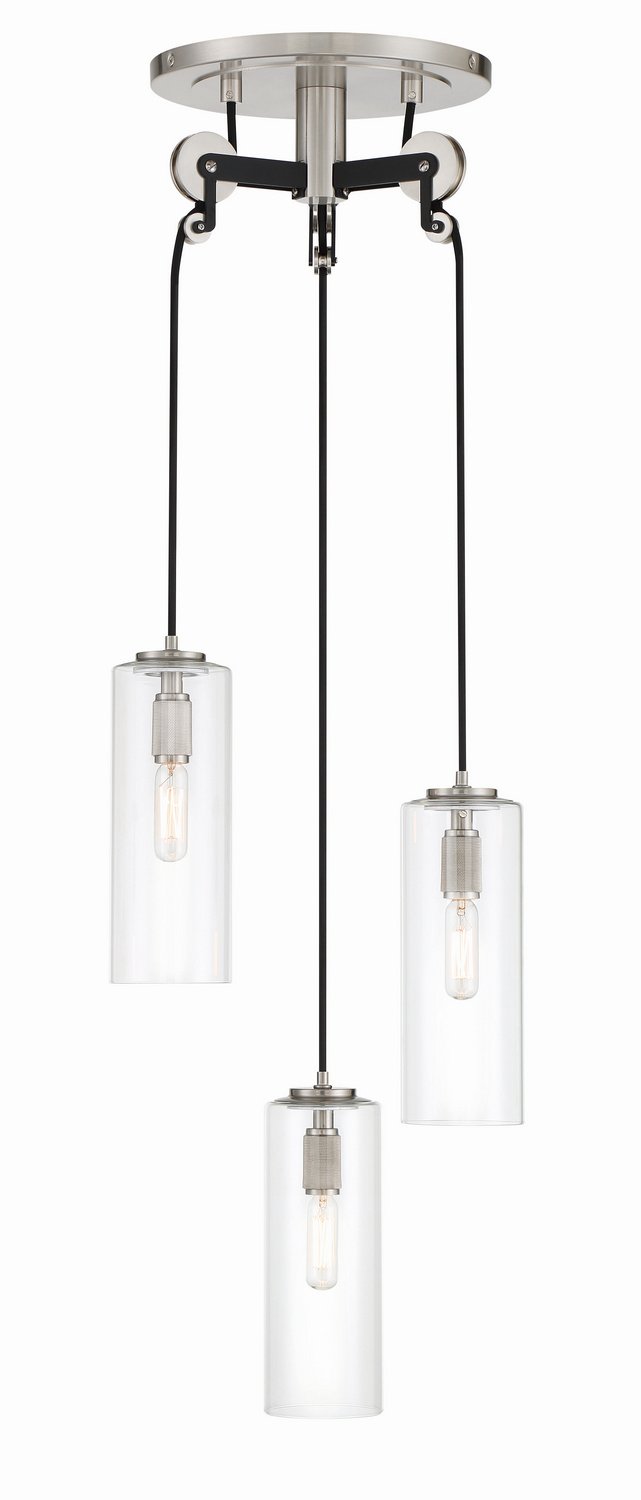 Pullman Junction 3-Light Pendant in Coal w/Brushed Nickel