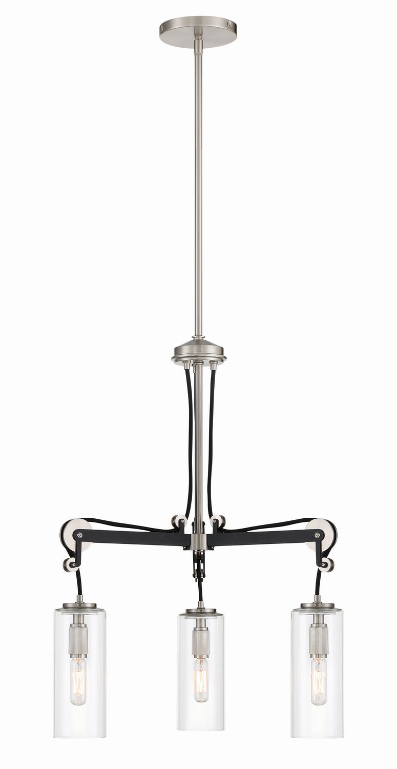 Pullman Junction 3-Light Chandelier in Coal w/Brushed Nickel