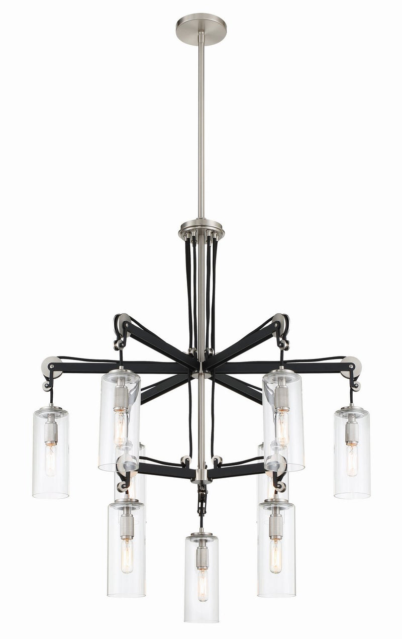 Pullman Junction 9-Light Chandelier in Coal w/Brushed Nickel