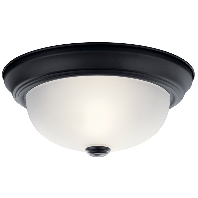 2-Light 11" Flush Mount with Satin Etched Glass in Black
