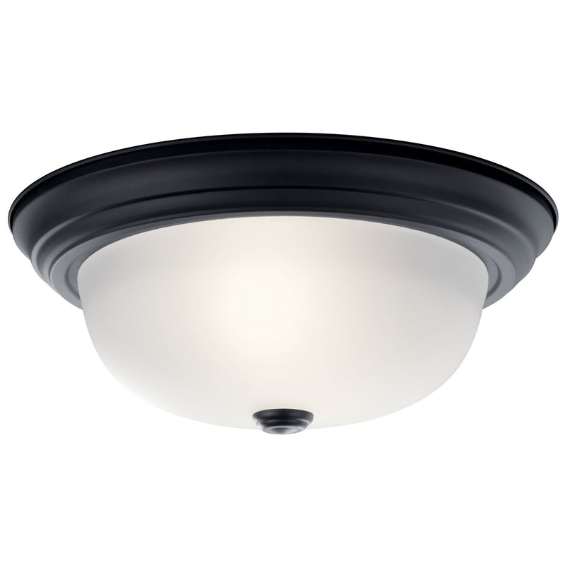 2-Light 13" Flush Mount with Satin Etched Glass in Black