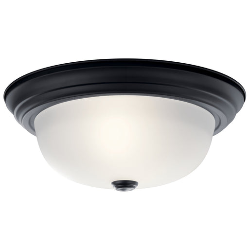 2-Light 13" Flush Mount with Satin Etched Glass in Black