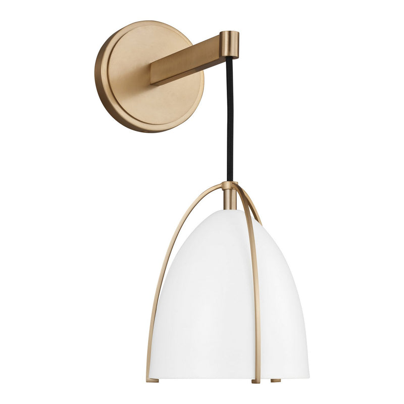 Norman White Shade Bath Sconce in Satin Brass