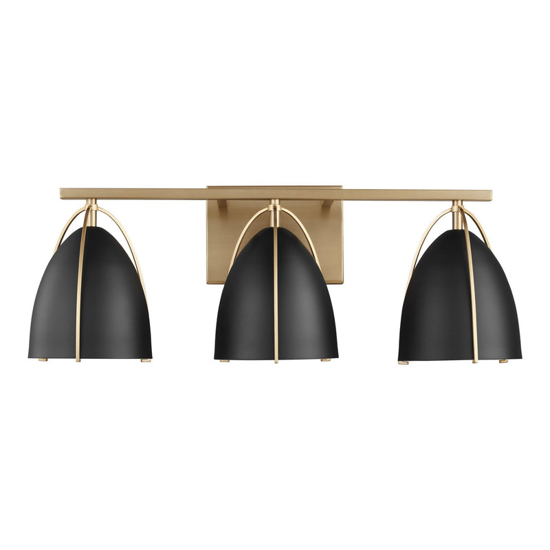 Norman 3-Light Black Shade Bath Vanity Light in Satin Brass