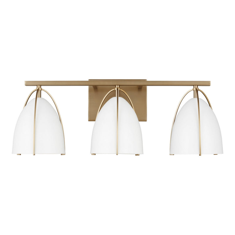Norman 3-Light White Shade Bath Vanity Light in Satin Brass