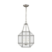 Morrison 3-Light Small Clear Glass Lantern Pendant in Brushed Nickel