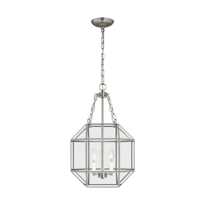 Morrison 3-Light Small Clear Glass Lantern Pendant in Brushed Nickel