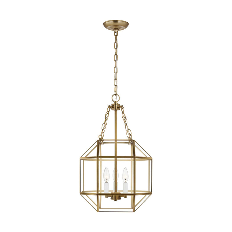 Morrison 3-Light Small Clear Glass Lantern Pendant in Satin Brass