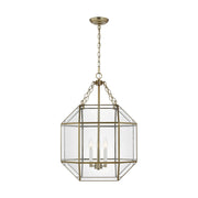 Morrison 3-Light Medium Clear Glass Lantern Pendant in Satin Brass