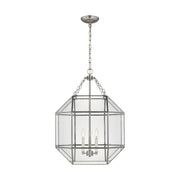 Morrison 3-Light Medium Clear Glass Lantern Pendant in Brushed Nickel