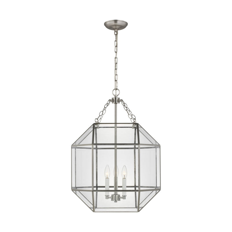 Morrison 3-Light Medium Clear Glass Lantern Pendant in Brushed Nickel