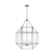 Morrison 4-Light Large Clear Glass Lantern Pendant in Brushed Nickel