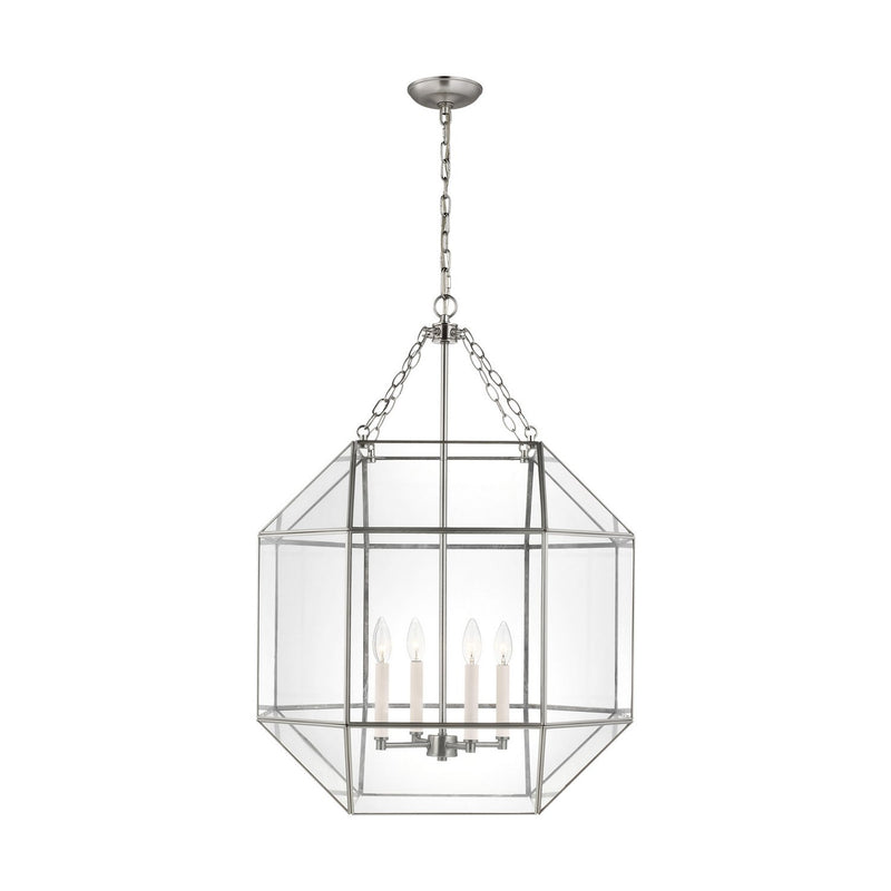 Morrison 4-Light Large Clear Glass Lantern Pendant in Brushed Nickel