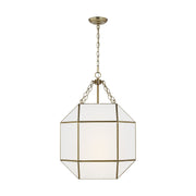 Morrison 3-Light Medium White Glass Lantern Pendant in Satin Brass