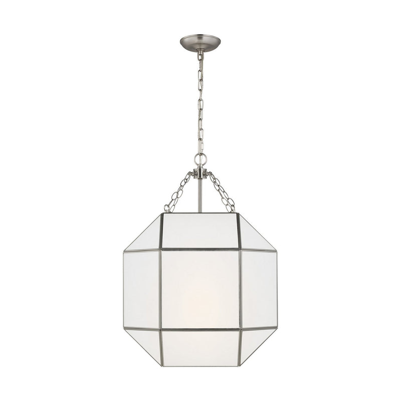 Morrison 3-Light Medium White Glass Lantern Pendant in Brushed Nickel