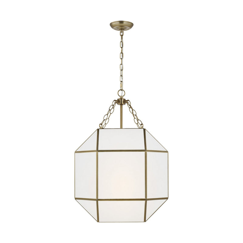 Morrison 3-Light Medium White Glass Lantern Pendant in Satin Brass