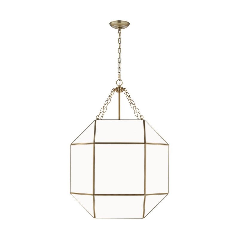 Morrison 4-Light Large White Glass Lantern Pendant in Satin Brass
