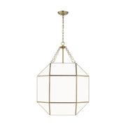 Morrison 4-Light Large White Glass Lantern Pendant in Satin Brass