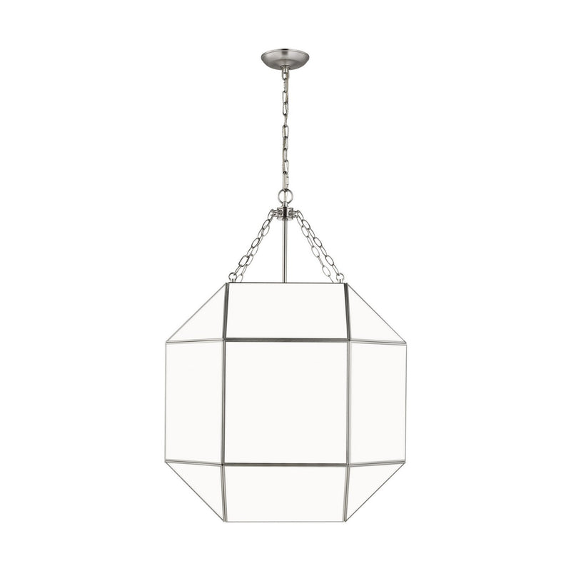 Morrison 4-Light Large White Glass Lantern Pendant in Brushed Nickel
