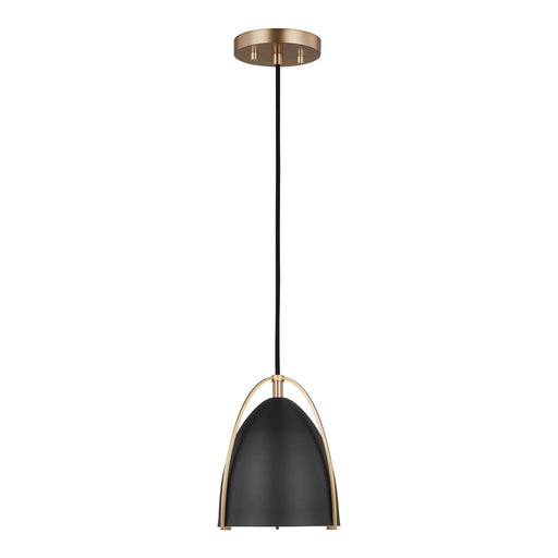 Norman Mini Black Shade Pendant in Satin Brass