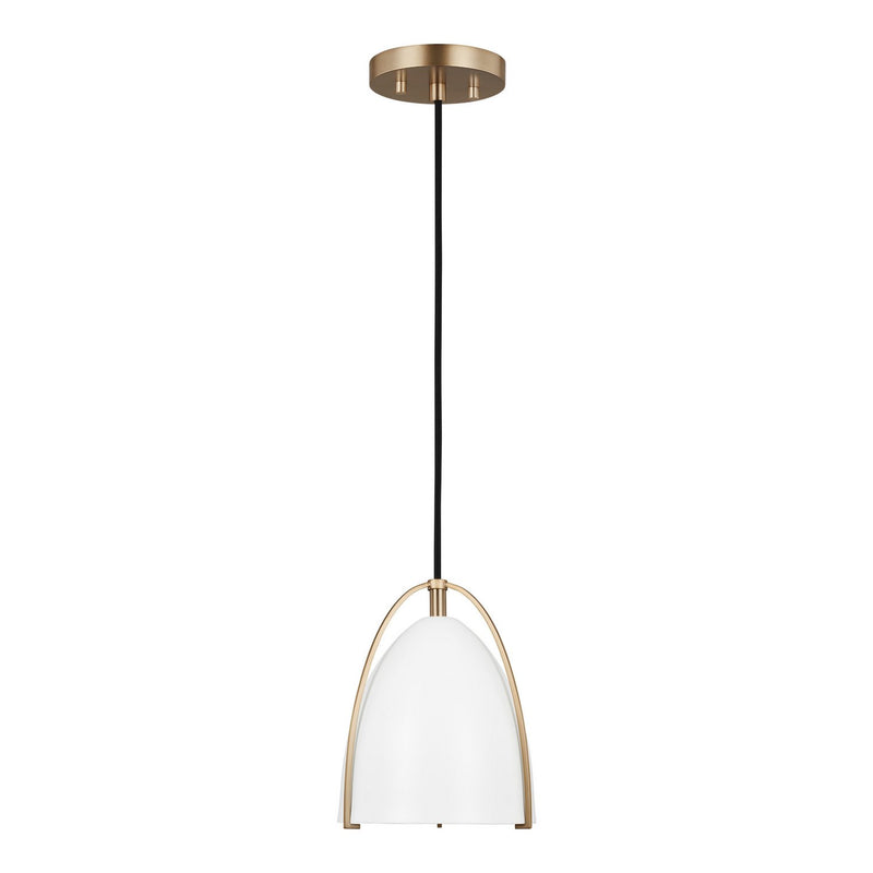 Norman Mini White Shade Pendant in Satin Brass