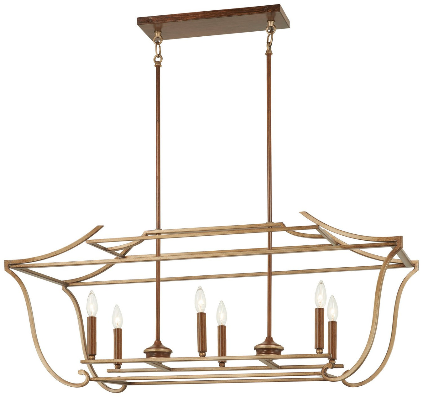 Magnolia Manor 6-Light Linear Chandelier in Pale Gold with Distressed Bronze