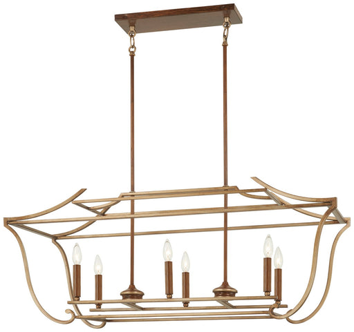 Magnolia Manor 6-Light Linear Chandelier in Pale Gold with Distressed Bronze